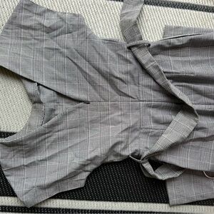 Mango Black and White Plaid Jumpsuit